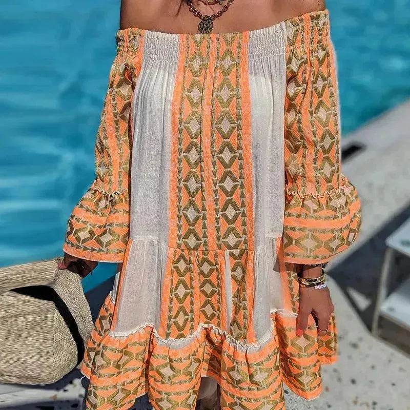 Women's Fashion Patchwork Flared Sleeves Dress - EX-STOCK Canada