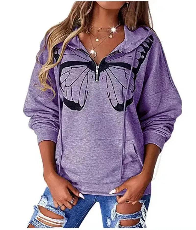 Women's Fashion Patchwork Print Hooded Loose Sweatshirt - EX-STOCK Canada