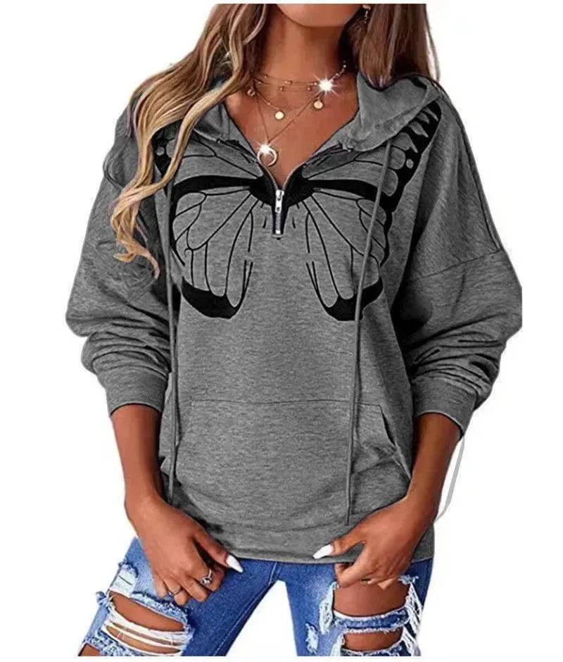 Women's Fashion Patchwork Print Hooded Loose Sweatshirt - EX-STOCK Canada