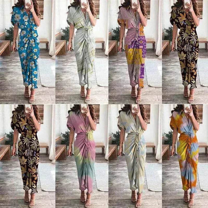 Women's Fashion Printed Temperament Loose Casual Lace-up Dress - EX-STOCK Canada