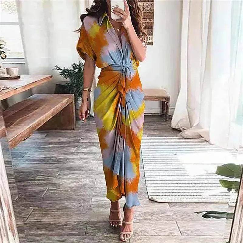 Women's Fashion Printed Temperament Loose Casual Lace-up Dress - EX-STOCK Canada