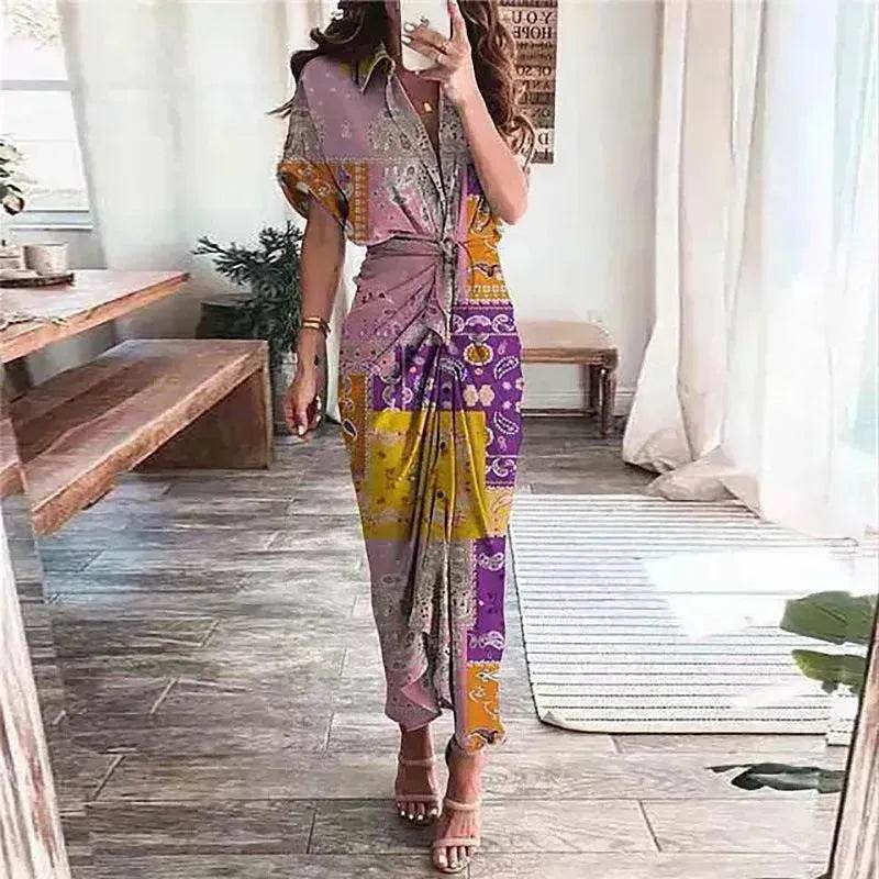 Women's Fashion Printed Temperament Loose Casual Lace-up Dress - EX-STOCK Canada