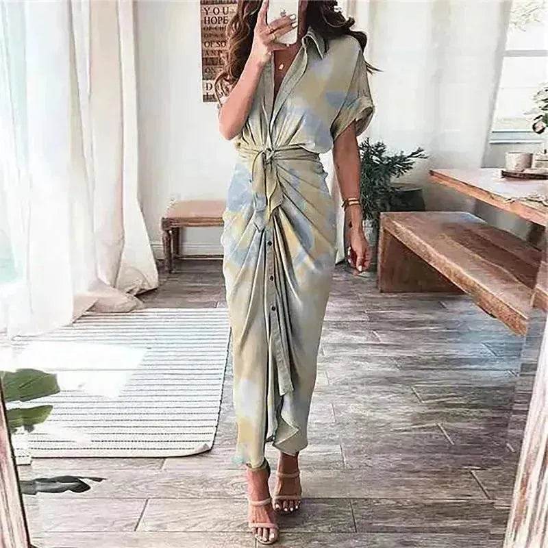 Women's Fashion Printed Temperament Loose Casual Lace-up Dress - EX-STOCK Canada