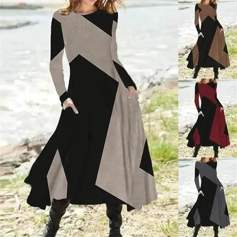 Women's Fashion Vintage Style Long Sleeve Maxi Dress - EX-STOCK Canada