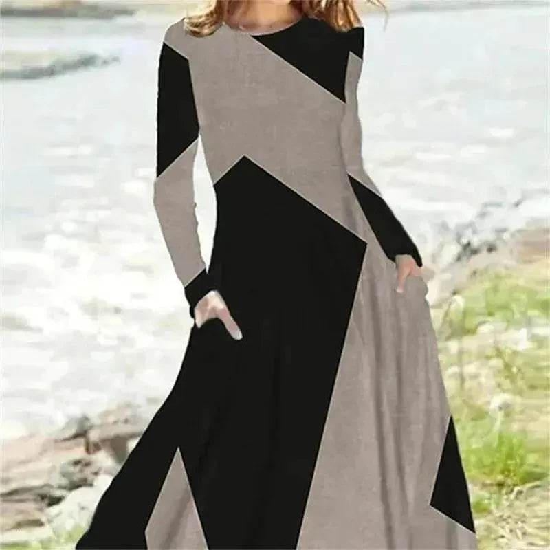Women's Fashion Vintage Style Long Sleeve Maxi Dress - EX-STOCK Canada