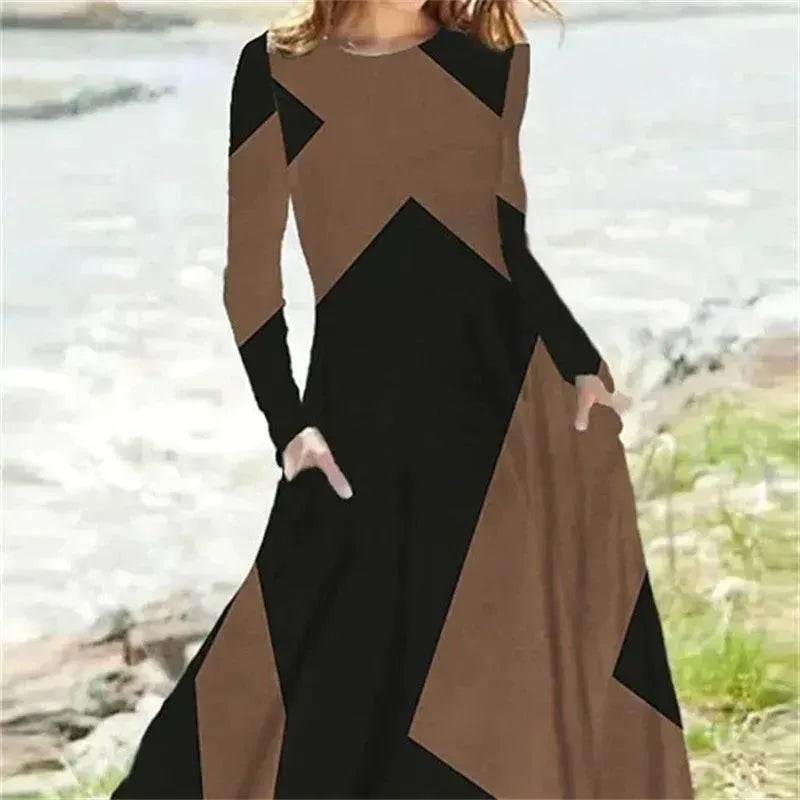 Women's Fashion Vintage Style Long Sleeve Maxi Dress - EX-STOCK Canada