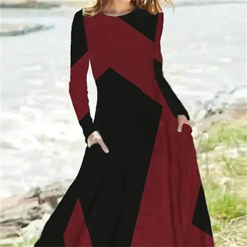Women's Fashion Vintage Style Long Sleeve Maxi Dress - EX-STOCK Canada