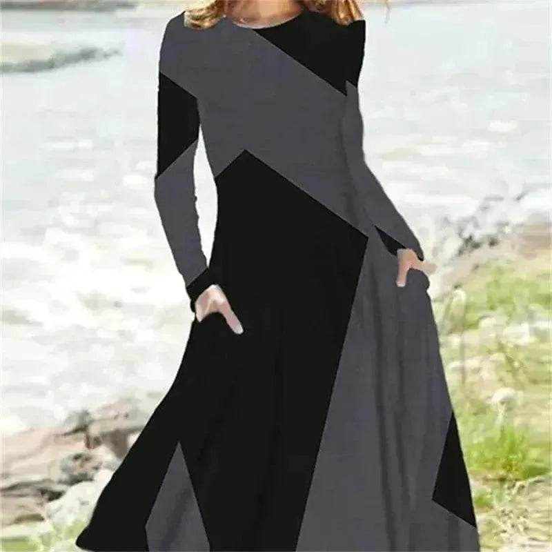 Women's Fashion Vintage Style Long Sleeve Maxi Dress - EX-STOCK Canada