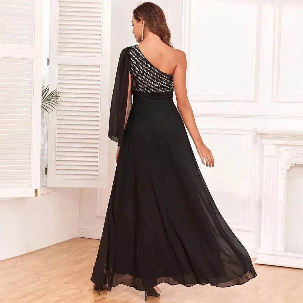 Women's Fashionable Sequin Spliced Long Sleeve Evening Gown - EX-STOCK Canada