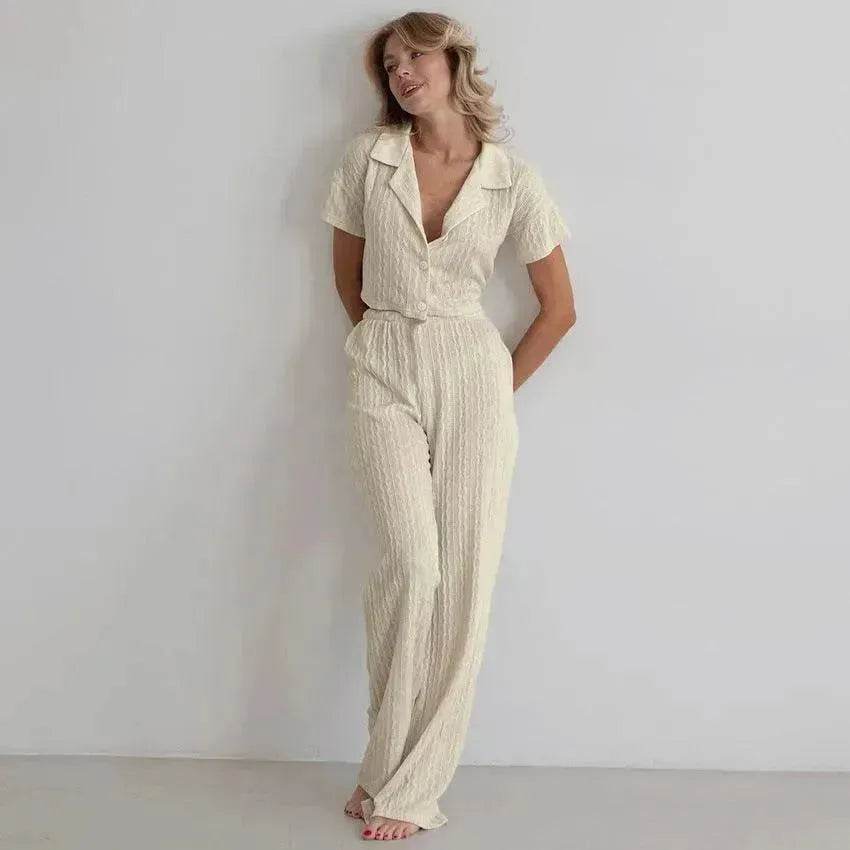 Women's Fashionable Simple Solid Color Short-sleeved Trousers Pajamas Two-piece Set - EX-STOCK Canada