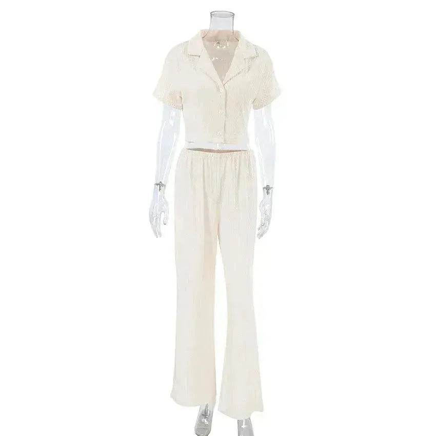 Women's Fashionable Simple Solid Color Short-sleeved Trousers Pajamas Two-piece Set - EX-STOCK Canada