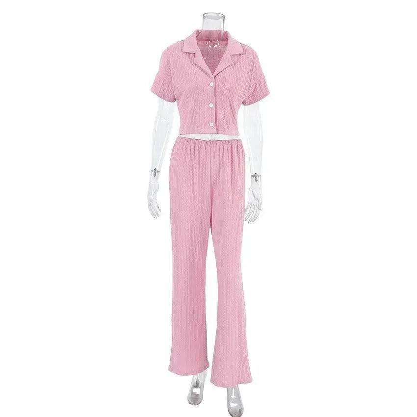 Women's Fashionable Simple Solid Color Short-sleeved Trousers Pajamas Two-piece Set - EX-STOCK Canada