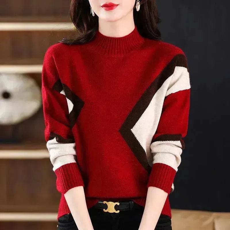 Women's Half Turtleneck Loose-fitting Versatile Sweater Color Matching Knitted Bottoming Shirt - EX-STOCK Canada
