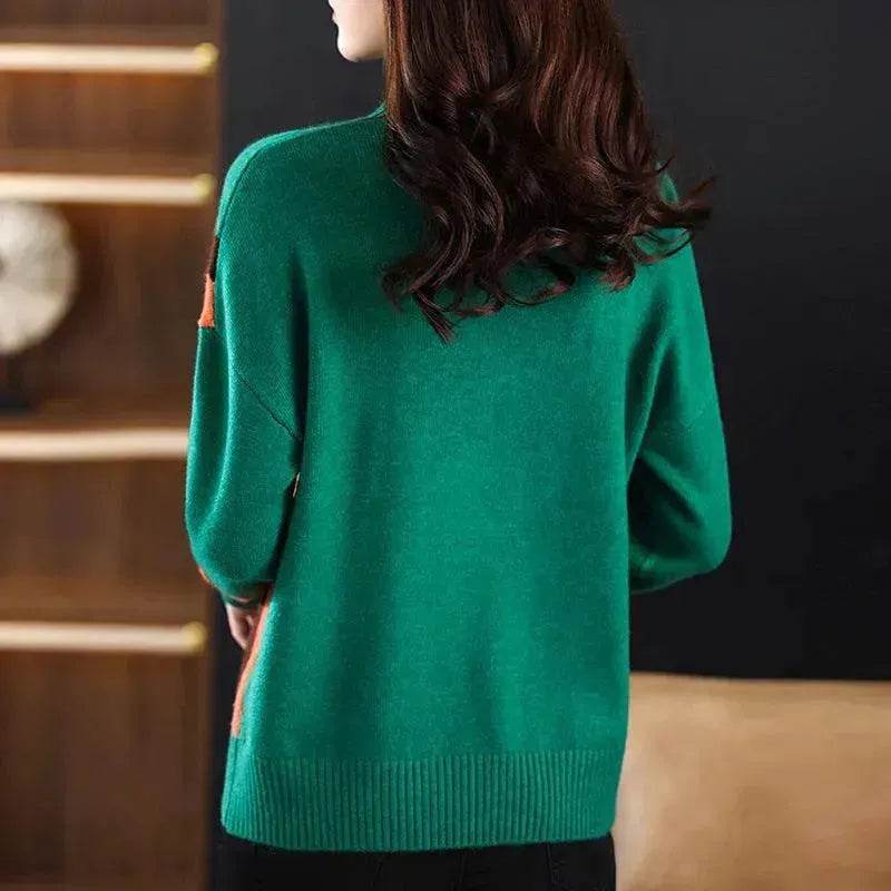 Women's Half Turtleneck Loose-fitting Versatile Sweater Color Matching Knitted Bottoming Shirt - EX-STOCK Canada