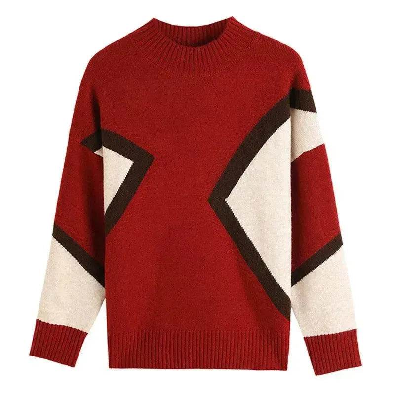 Women's Half Turtleneck Loose-fitting Versatile Sweater Color Matching Knitted Bottoming Shirt - EX-STOCK Canada