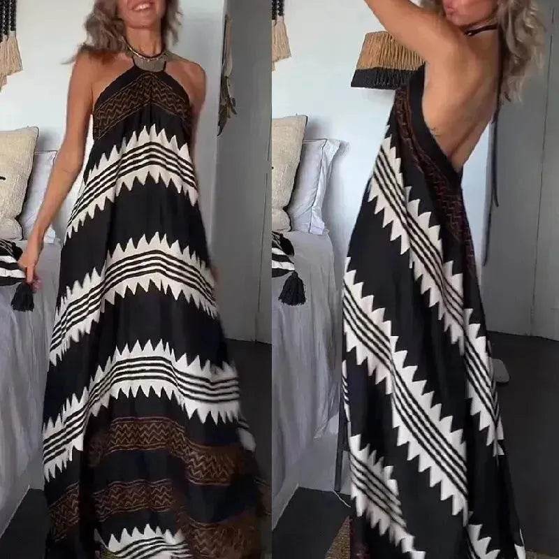 Women's Halterneck Printed Expansion Skirt For Vacation Beach Dress - EX-STOCK Canada