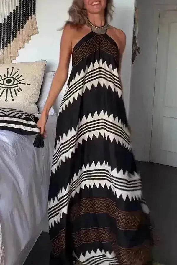 Women's Halterneck Printed Expansion Skirt For Vacation Beach Dress - EX-STOCK Canada