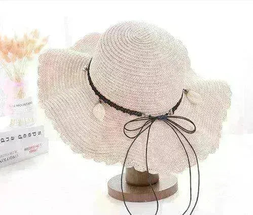 Women's Han Korean Edition Big Beach Wavy With Leather Rope Weaving Hat - EX-STOCK CANADA