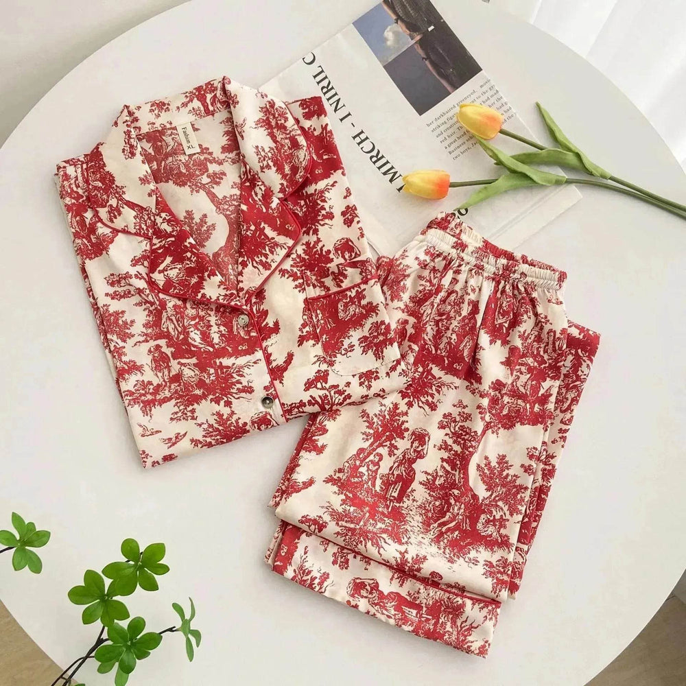 Women's Ice Silk Pajamas with New Ink Print Design: Long-Sleeved Homewear - EX-STOCK Canada