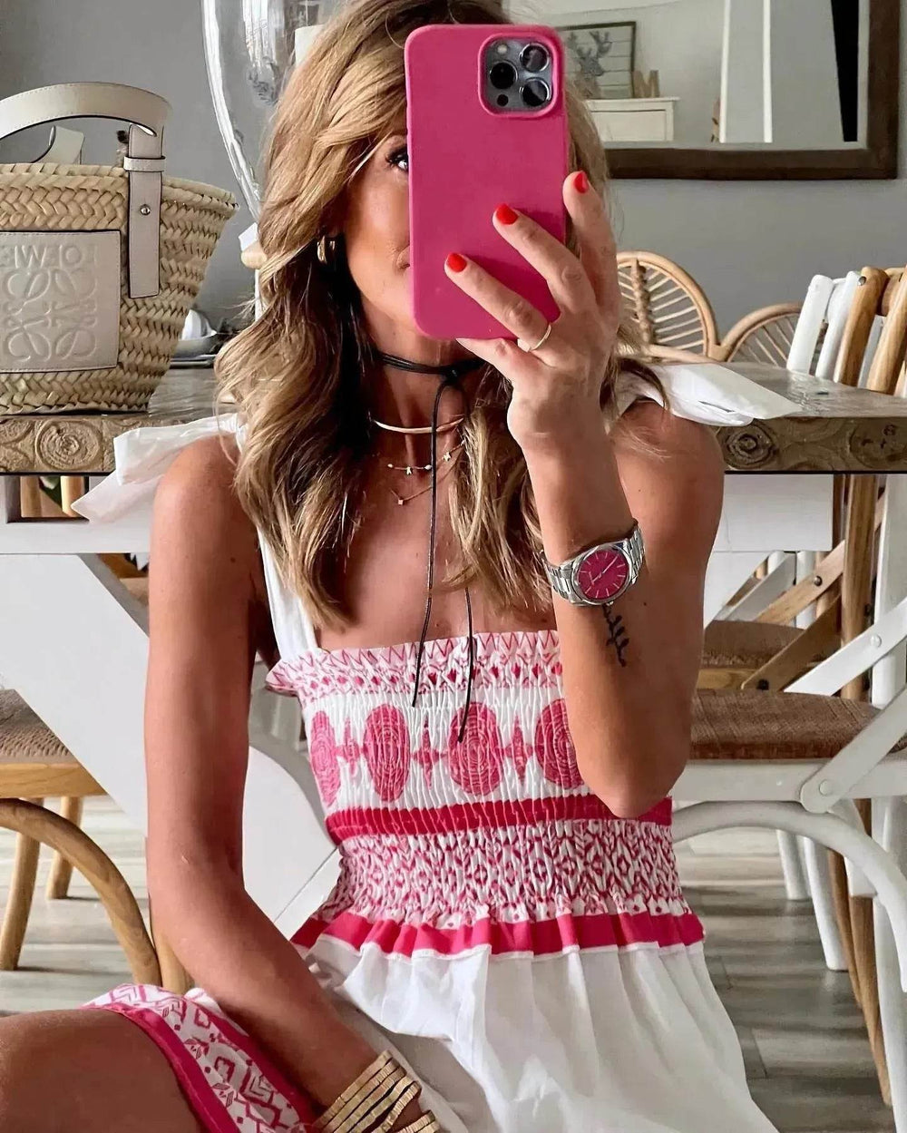 Women's Lace Up Printed Elastic Long Dress - EX-STOCK Canada