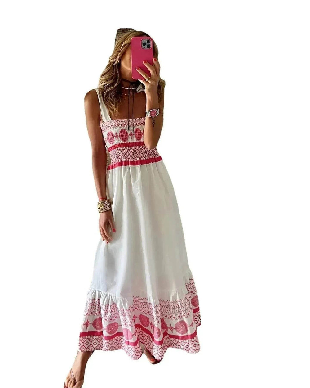 Women's Lace Up Printed Elastic Long Dress - EX-STOCK Canada