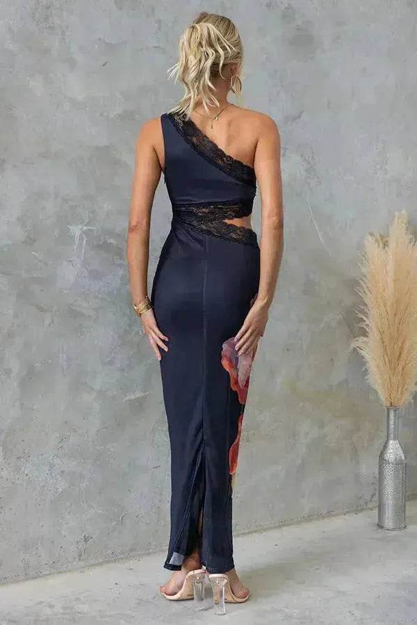 Women's One-shoulder Printed Voile Lace Slim Fit Two piece Dress - EX-STOCK Canada