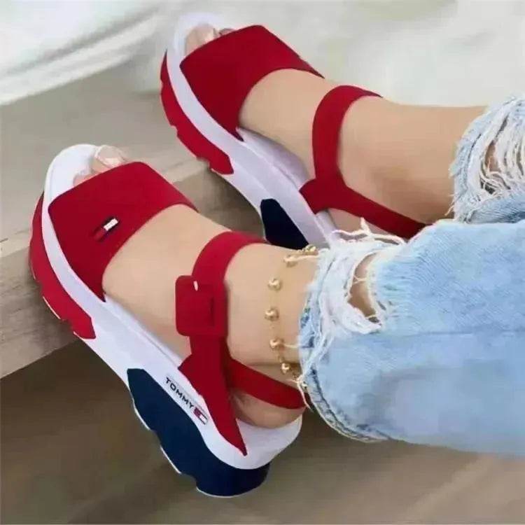Women's Outer Wear Thick Bottom One Word Button Fish Mouth Beach Sandals - EX-STOCK Canada