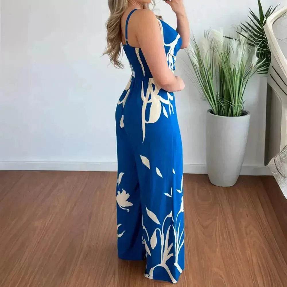 Women's Printed Suspender Waist Wide-leg Jumpsuit - EX-STOCK Canada