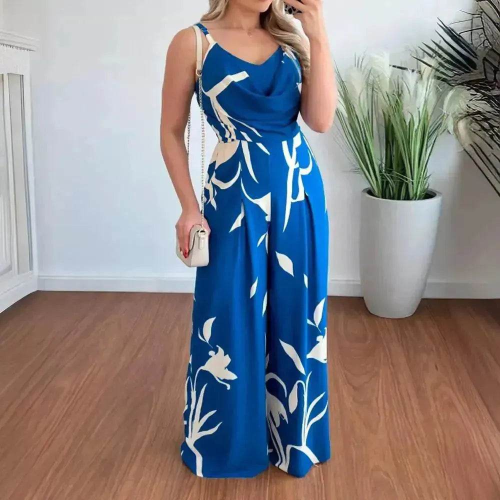Women's Printed Suspender Waist Wide-leg Jumpsuit - EX-STOCK Canada