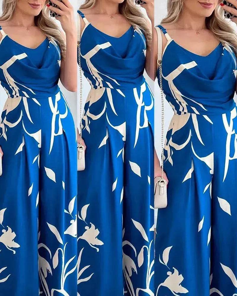Women's Printed Suspender Waist Wide-leg Jumpsuit - EX-STOCK Canada