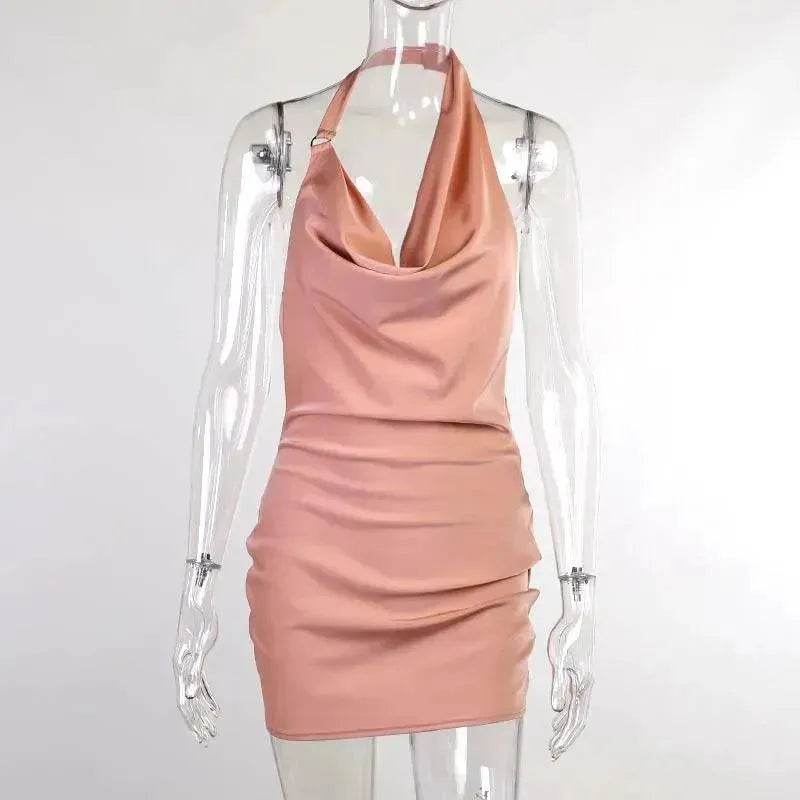 Women's Satin V Neck Backless No Sleeveless Summer Party Dress - EX-STOCK Canada