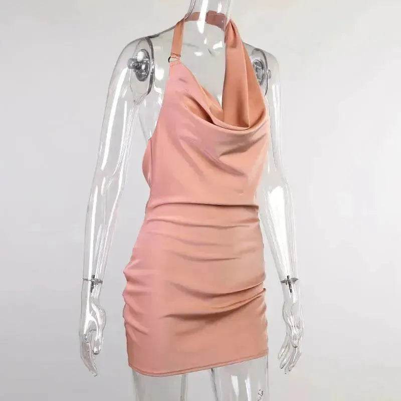 Women's Satin V Neck Backless No Sleeveless Summer Party Dress - EX-STOCK Canada