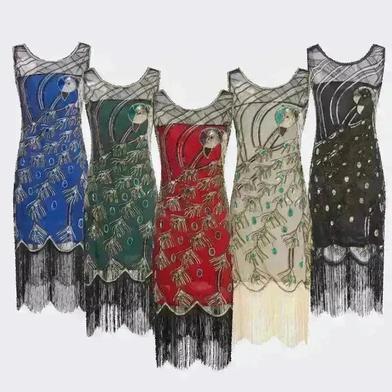 Women's Sequined Mesh Sleeveless Peacock Dress - EX-STOCK CANADA