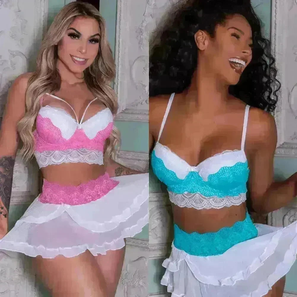 Women's Sexy Lingerie Pajamas-Dress Babydoll Thong Lingerie Lace Bra Set - EX-STOCK CANADA
