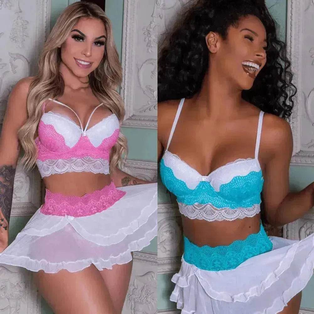 Women's Charming Lingerie Pajamas-Dress Babydoll Thong Lingerie Lace Bra Set - EX-STOCK Canada
