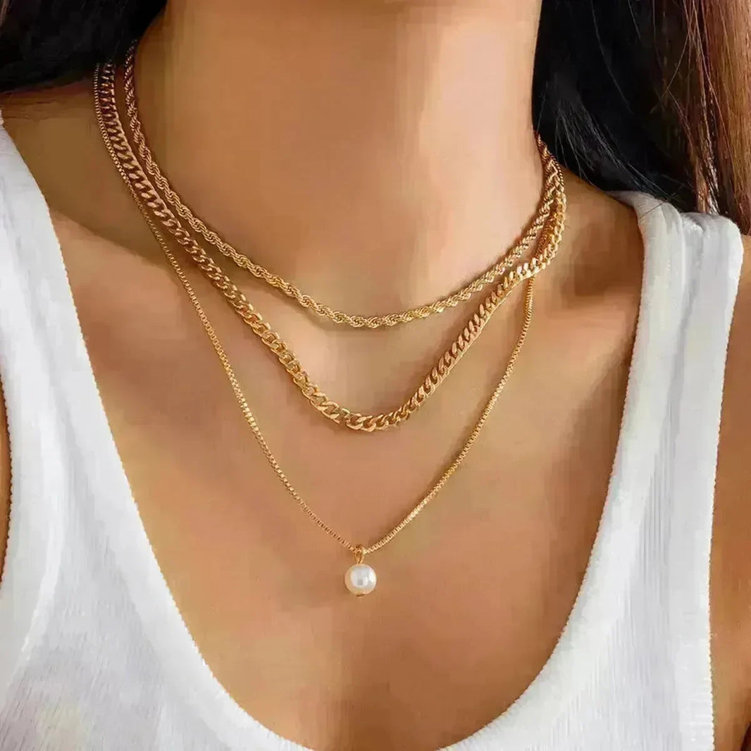 Women's Simple Slim Chain Multi-layer Imitation Pearl Necklace - EX-STOCK CANADA