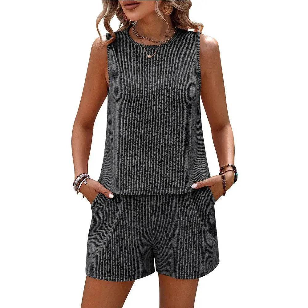 Women's Sleeveless Tank Top Shorts Striped Two-piece Suit - EX-STOCK Canada