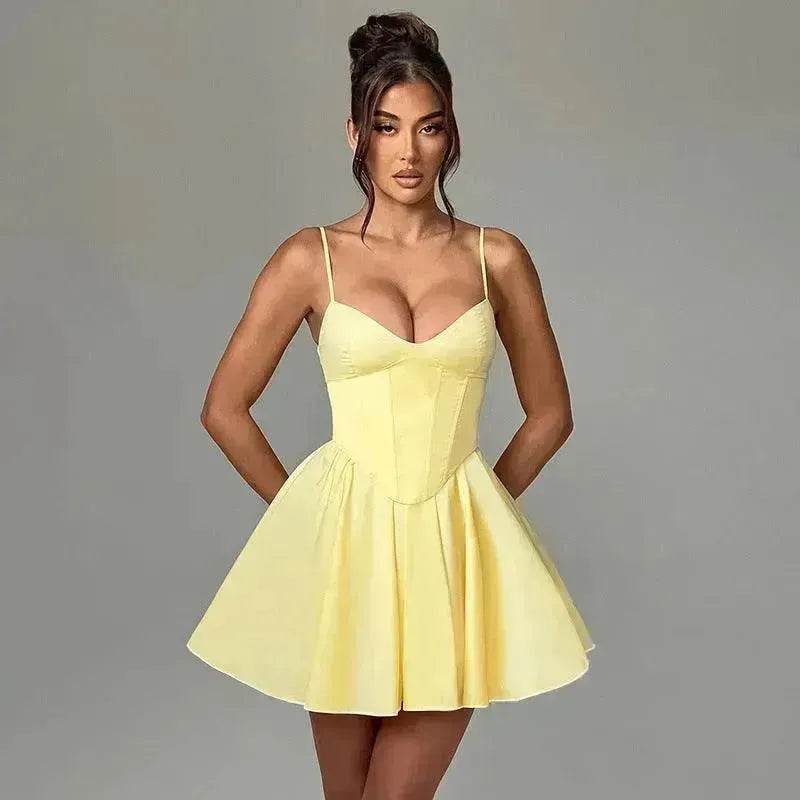 Women's Sling A- Line Sleeveless Charming Mini Dress Clinched Waist Slim-fit flared dress - EX-STOCK Canada