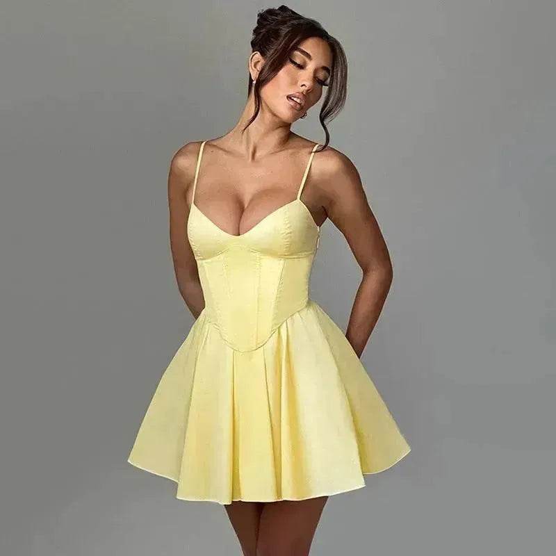 Women's Sling A- Line Sleeveless Charming Mini Dress Clinched Waist Slim-fit flared dress - EX-STOCK Canada
