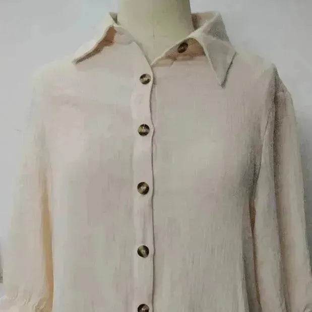 Women's Solid Color Cotton Ruffled Sleeve And Linen Breasted Loose Shirt Dress - EX-STOCK Canada