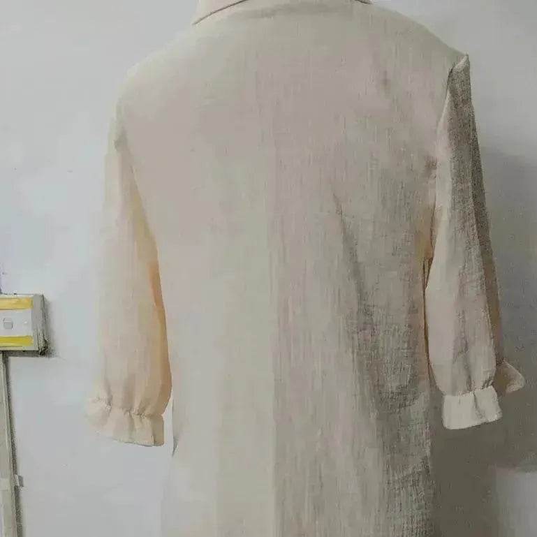 Women's Solid Color Cotton Ruffled Sleeve And Linen Breasted Loose Shirt Dress - EX-STOCK Canada