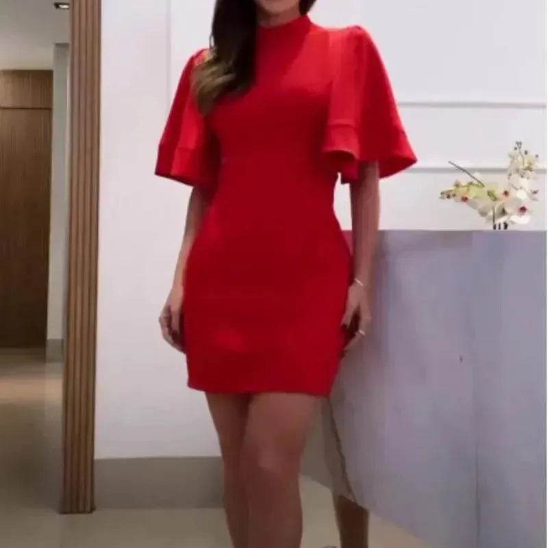 Women's Solid Color Round Neck Slim Fit Dress - EX-STOCK Canada