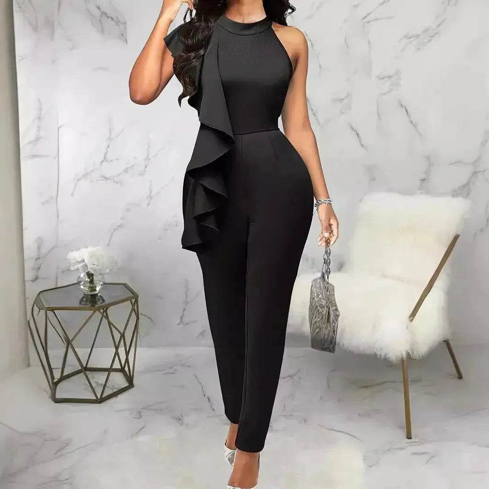 Women's Summer Casual Pure Color Ruffles Sleeveless Jumpsuit - EX-STOCK Canada