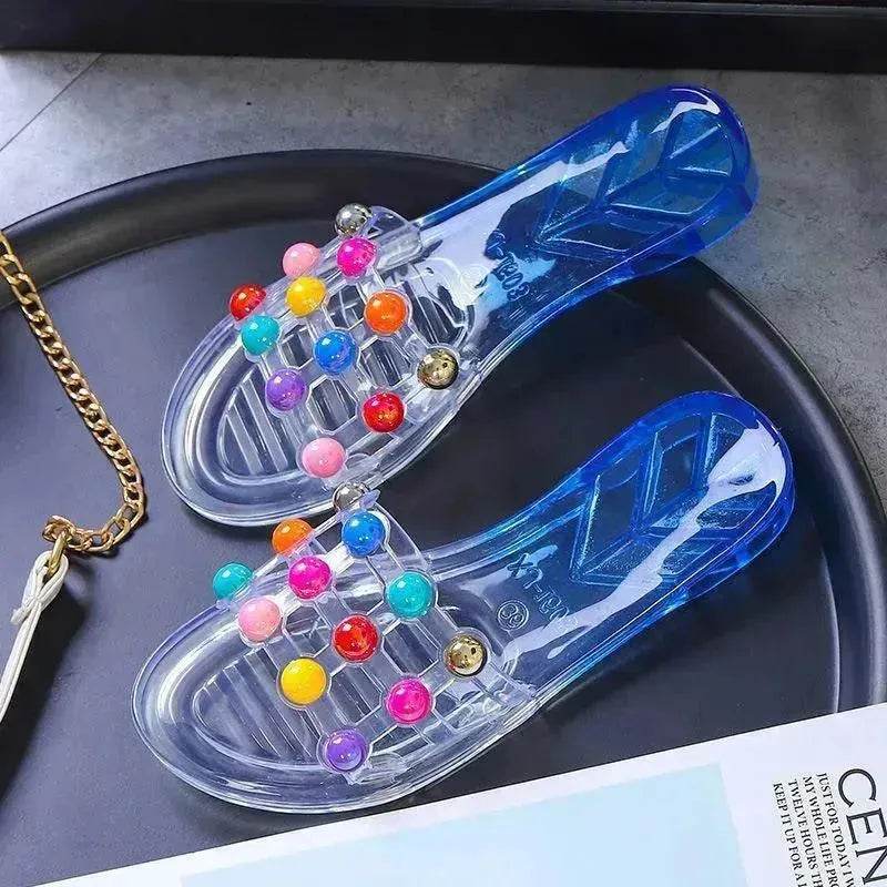 Women's Summer Crystal Pearl Outer Wear Soft Bottom Transparent Beach Shoes - EX-STOCK Canada