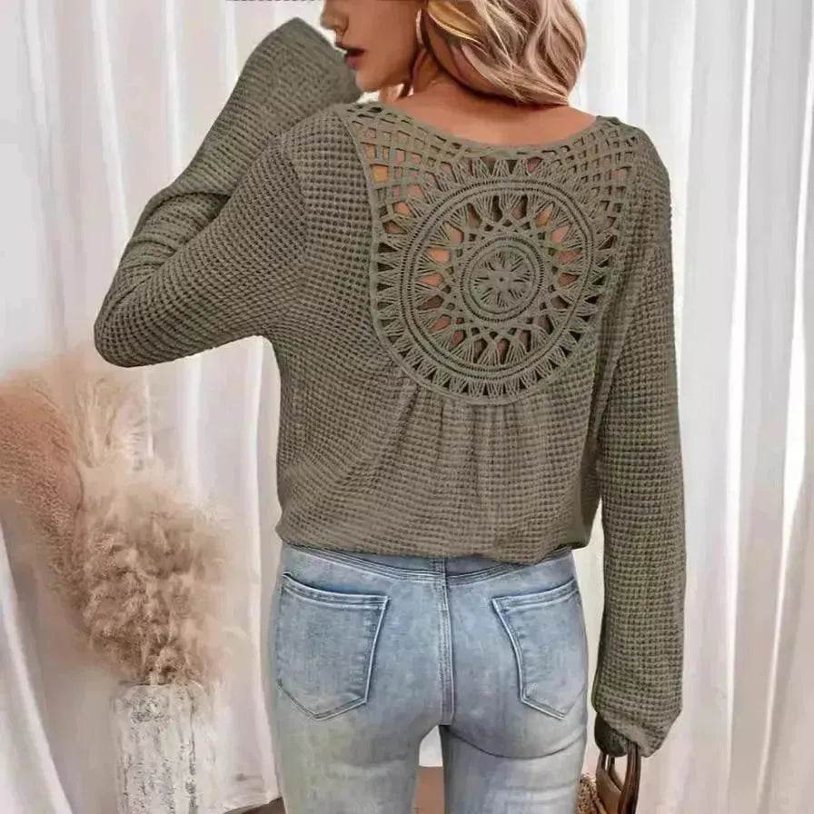 Women's V-neck Solid Color Fashion Knitted Blouse - EX-STOCK Canada