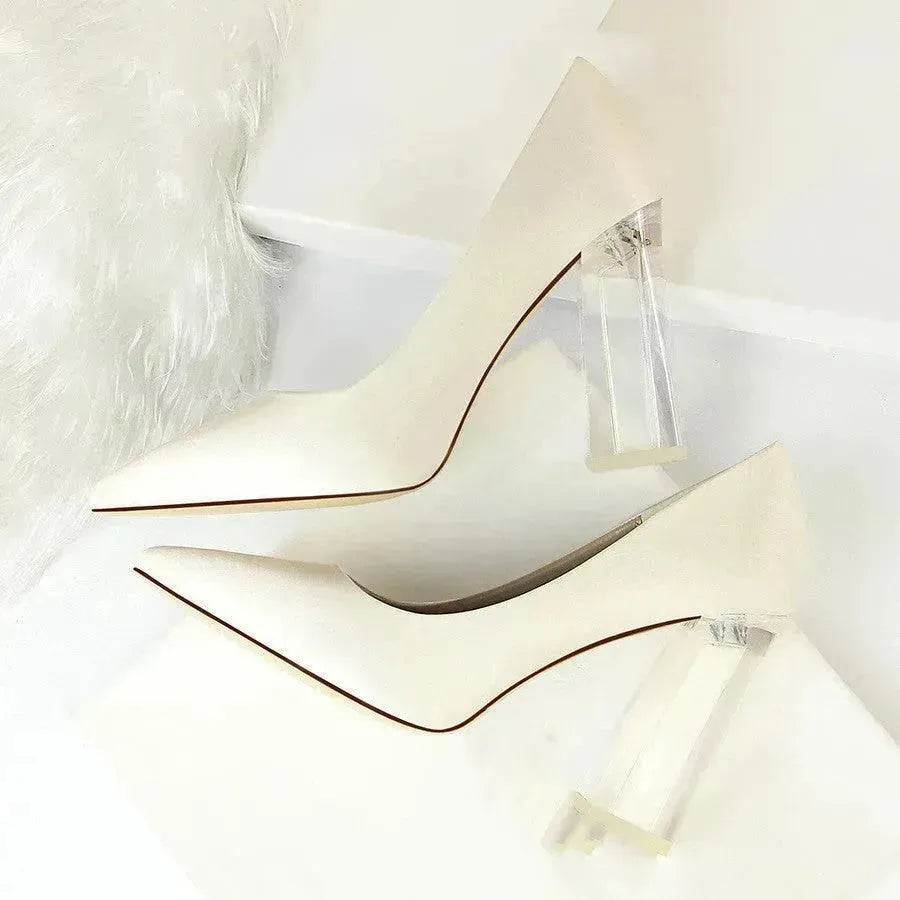Womens Pumps Shoes Stiletto Satin Transparent Block High Heels - EX-STOCK Canada