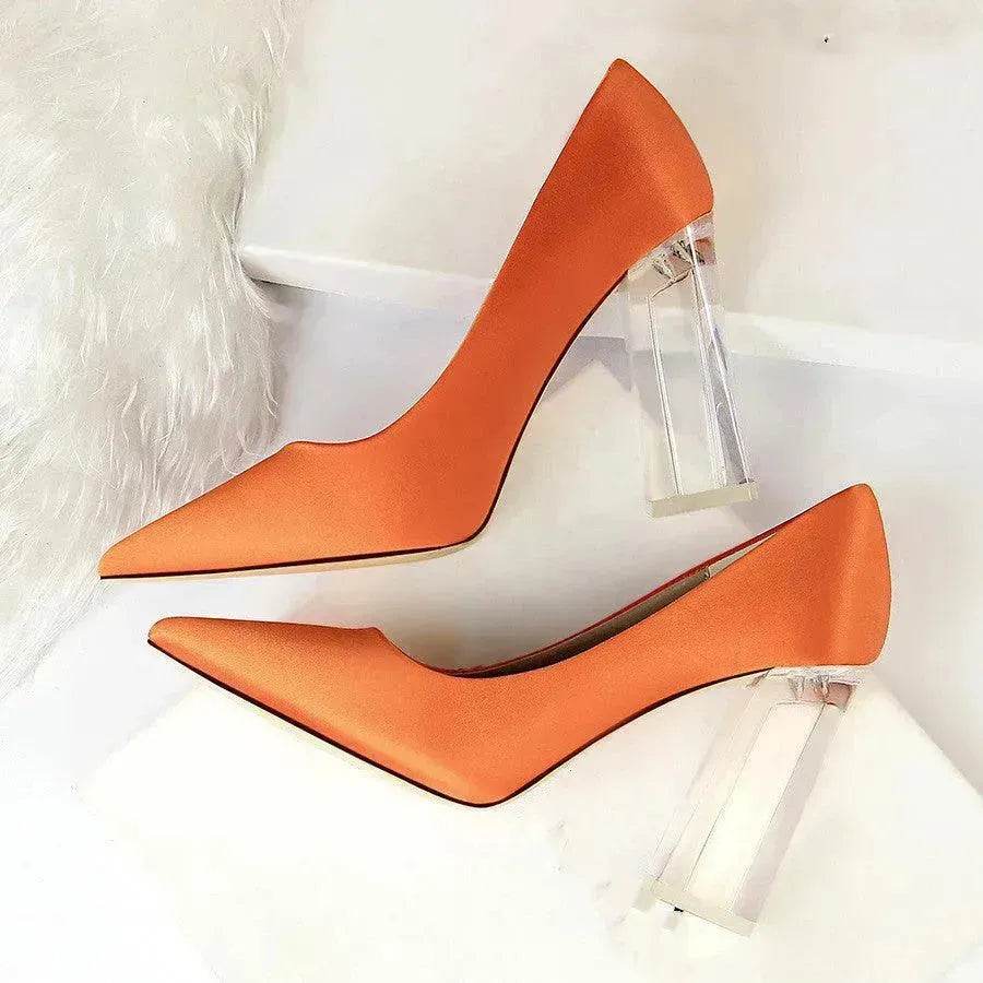 Womens Pumps Shoes Stiletto Satin Transparent Block High Heels - EX-STOCK Canada