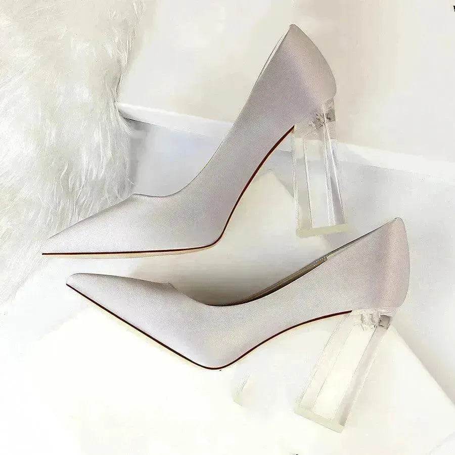 Womens Pumps Shoes Stiletto Satin Transparent Block High Heels - EX-STOCK Canada
