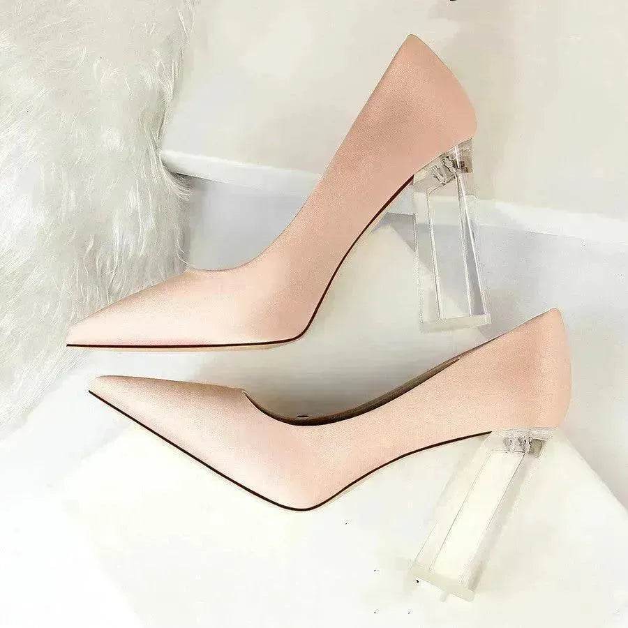 Womens Pumps Shoes Stiletto Satin Transparent Block High Heels - EX-STOCK Canada