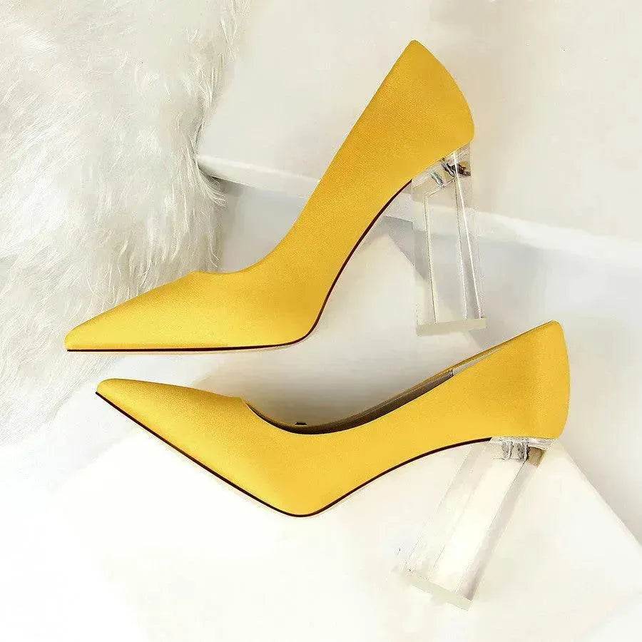 Womens Pumps Shoes Stiletto Satin Transparent Block High Heels - EX-STOCK Canada